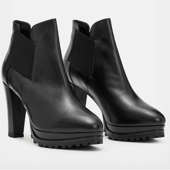 NWOB Allsaints Sarris Black Leather High Heel Booties - Picture 2 of 14
